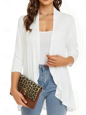 Casual Regular Plain Collarless Long Sleeve Jacket - Image 10