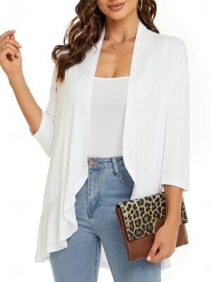 Casual Regular Plain Collarless Long Sleeve Jacket - Image 11
