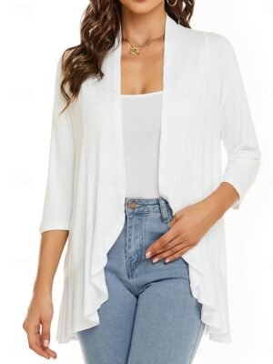 Casual Regular Plain Collarless Long Sleeve Jacket - Image 12
