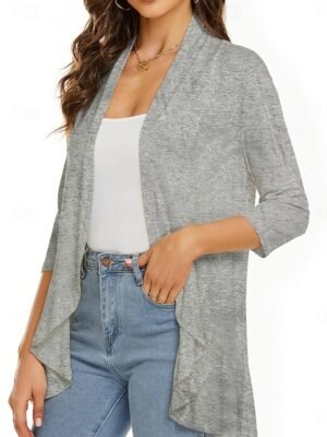 Casual Regular Plain Collarless Long Sleeve Jacket - Image 14
