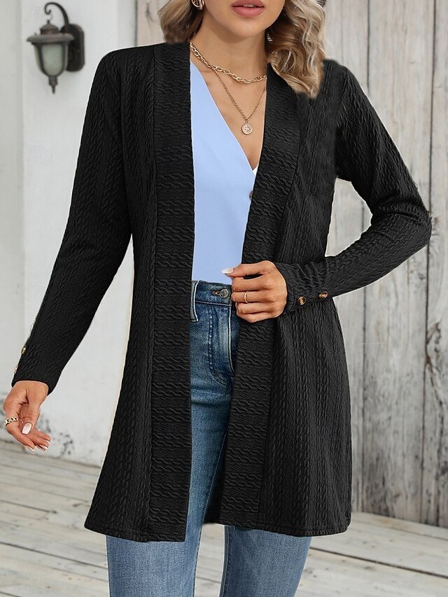 Casual Regular Plain Collarless Long Sleeve Jacket - Image 2