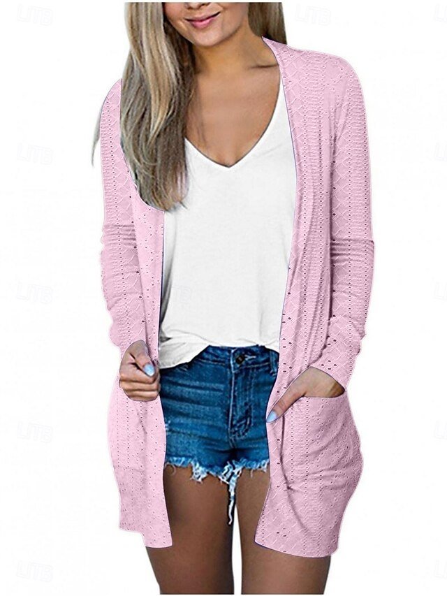 Casual Regular Plain Collarless Long Sleeve Jacket - Image 2