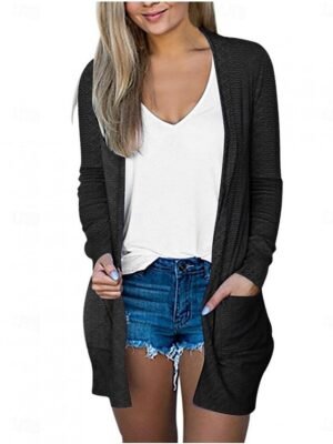 Casual Regular Plain Collarless Long Sleeve Jacket - Image 3