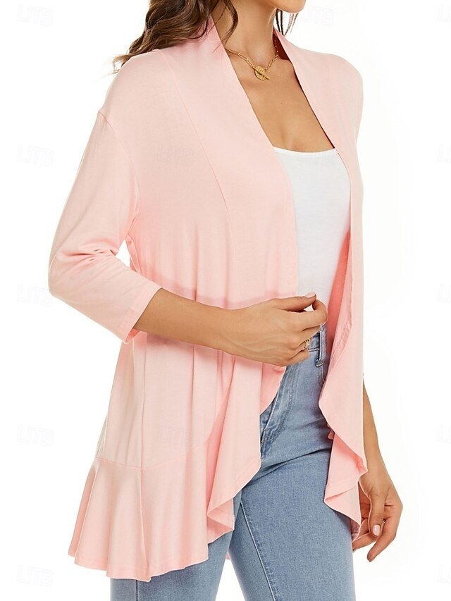 Casual Regular Plain Collarless Long Sleeve Jacket - Image 3