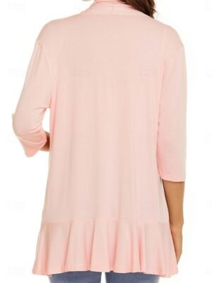 Casual Regular Plain Collarless Long Sleeve Jacket - Image 4