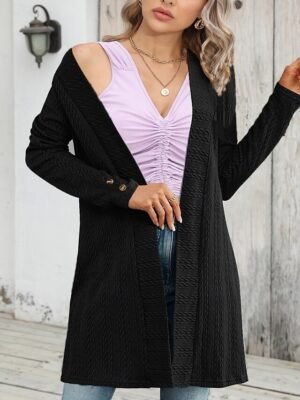 Casual Regular Plain Collarless Long Sleeve Jacket - Image 4
