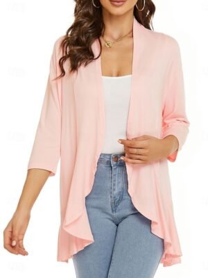 Casual Regular Plain Collarless Long Sleeve Jacket - Image 5