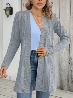 Casual Regular Plain Collarless Long Sleeve Jacket - Image 5