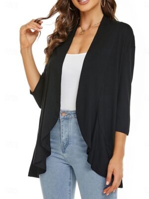 Casual Regular Plain Collarless Long Sleeve Jacket - Image 6