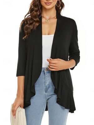 Casual Regular Plain Collarless Long Sleeve Jacket - Image 7