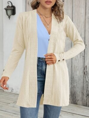 Casual Regular Plain Collarless Long Sleeve Jacket - Image 8
