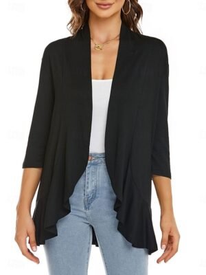 Casual Regular Plain Collarless Long Sleeve Jacket - Image 8