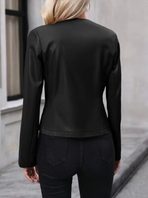 Casual Regular Plain Crewneck Long Sleeve Short Jacket - Image 4