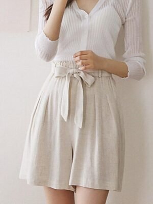 Casual Regular Plain Drawstring Inelastic Shorts - Image 3