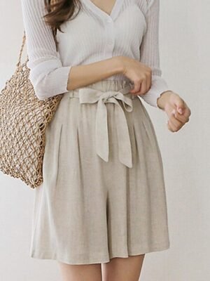 Casual Regular Plain Drawstring Inelastic Shorts - Image 4