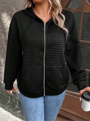 Casual Regular Plain Full Zip Long Sleeve Jacket - Image 2