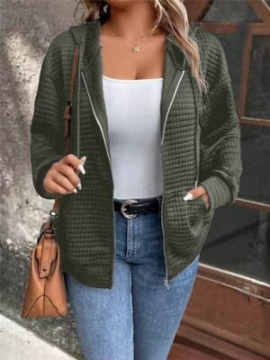 Casual Regular Plain Full Zip Long Sleeve Jacket - Image 4