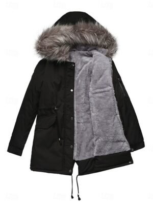 Casual Regular Plain Fur Collar Long Sleeve Parka - Image 1