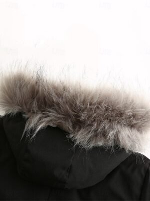 Casual Regular Plain Fur Collar Long Sleeve Parka - Image 4