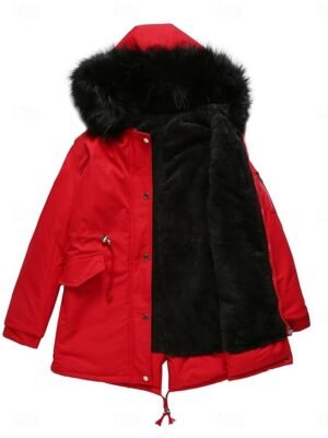 Casual Regular Plain Fur Collar Long Sleeve Parka - Image 6