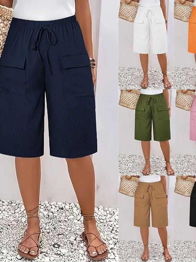 Casual Regular Plain High Waist Knee Length Chinos Shorts - Image 1