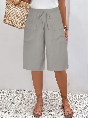 Casual Regular Plain High Waist Knee Length Chinos Shorts - Image 10