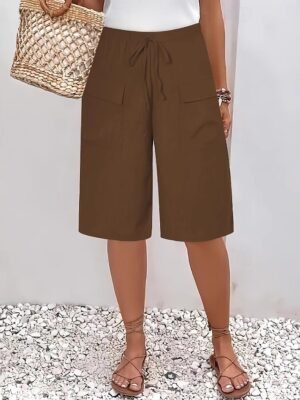 Casual Regular Plain High Waist Knee Length Chinos Shorts - Image 11