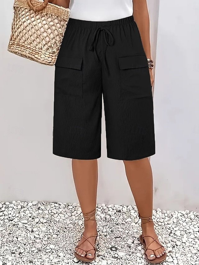 Casual Regular Plain High Waist Knee Length Chinos Shorts - Image 2