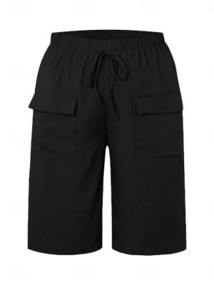 Casual Regular Plain High Waist Knee Length Chinos Shorts - Image 3