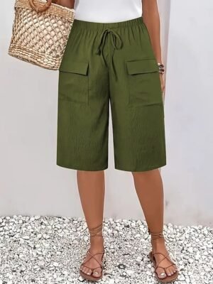 Casual Regular Plain High Waist Knee Length Chinos Shorts - Image 5