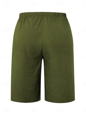 Casual Regular Plain High Waist Knee Length Chinos Shorts - Image 6