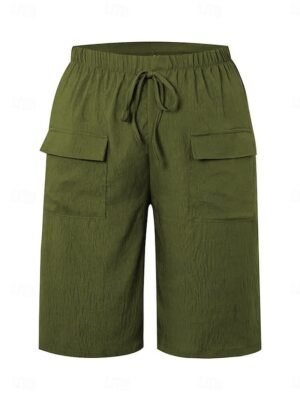 Casual Regular Plain High Waist Knee Length Chinos Shorts - Image 7
