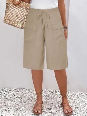 Casual Regular Plain High Waist Knee Length Chinos Shorts - Image 8