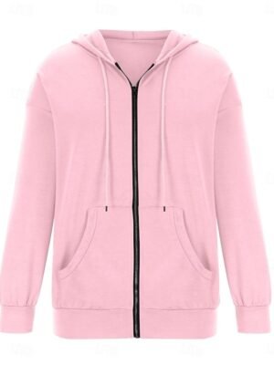 Casual Regular Plain Hooded Long Sleeve Pullover Hoodie - Image 11