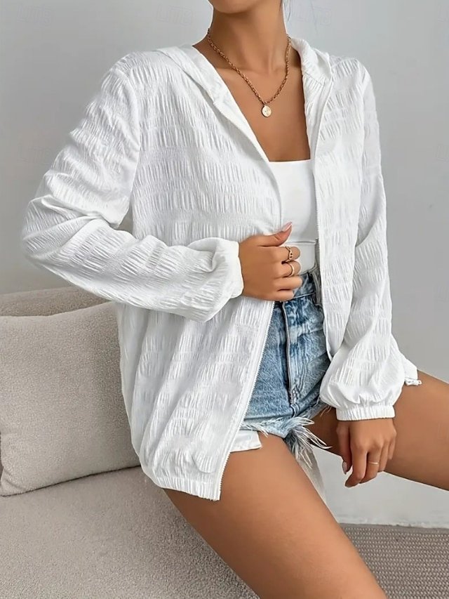 Casual Regular Plain Hooded Long Sleeve Jacket - Image 2