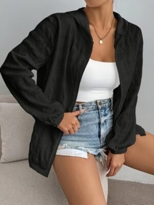 Casual Regular Plain Hooded Long Sleeve Jacket - Image 4