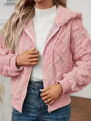 Casual Regular Plain Hooded Long Sleeve Teddy Coat - Image 5