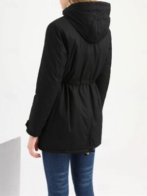 Casual Regular Plain Hoodie Zip Long Sleeve Teddy Jacket - Image 2