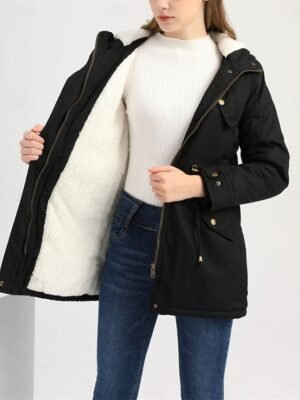 Casual Regular Plain Hoodie Zip Long Sleeve Teddy Jacket - Image 3