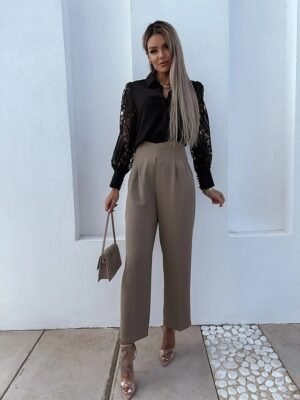 Casual Regular Plain Lace Shirt Collar Long Sleeve Shirt - Image 11