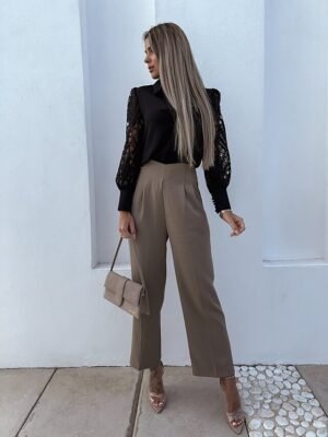 Casual Regular Plain Lace Shirt Collar Long Sleeve Shirt - Image 12