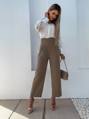 Casual Regular Plain Lace Shirt Collar Long Sleeve Shirt - Image 6