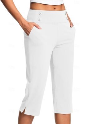 Casual Regular Plain Natural Side Pocket Calf-Length Slacks - Image 1