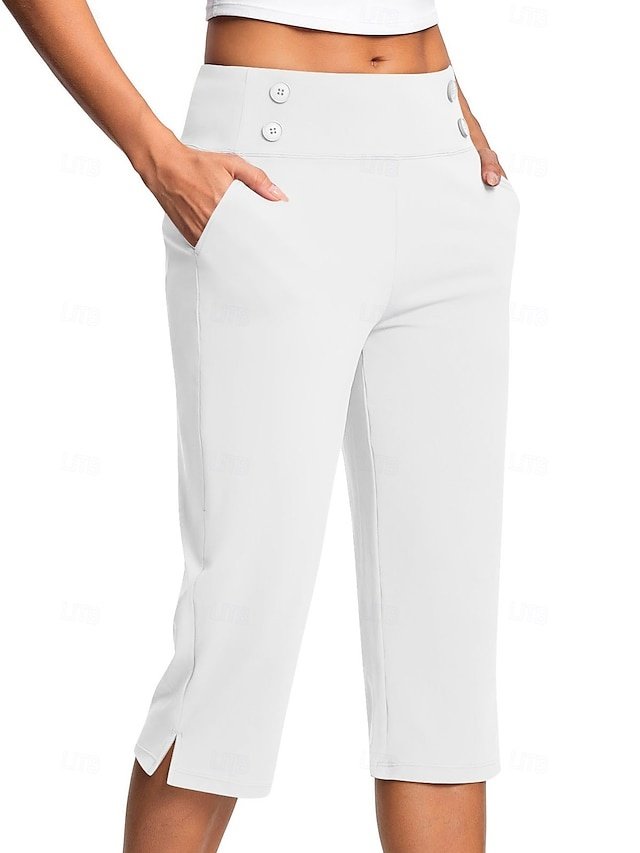 Casual Regular Plain Natural Side Pocket Calf-Length Slacks - Image 1