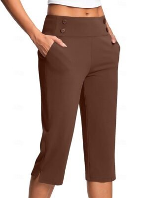 Casual Regular Plain Natural Side Pocket Calf-Length Slacks - Image 11