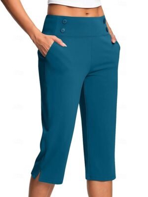 Casual Regular Plain Natural Side Pocket Calf-Length Slacks - Image 12