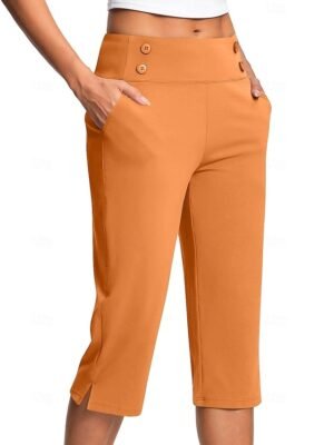 Casual Regular Plain Natural Side Pocket Calf-Length Slacks - Image 13