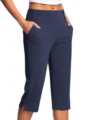 Casual Regular Plain Natural Side Pocket Calf-Length Slacks - Image 3