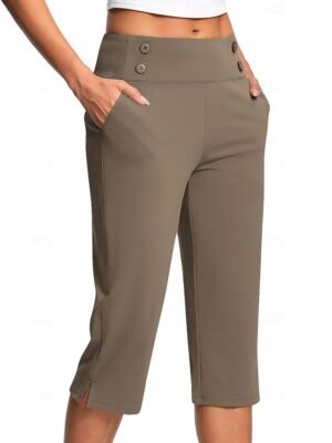 Casual Regular Plain Natural Side Pocket Calf-Length Slacks - Image 4