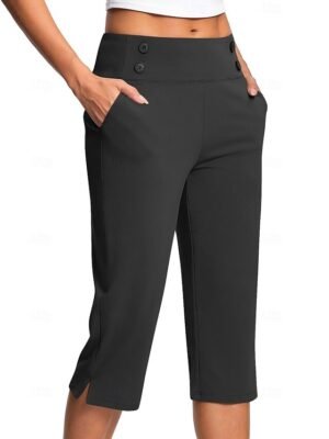 Casual Regular Plain Natural Side Pocket Calf-Length Slacks - Image 5